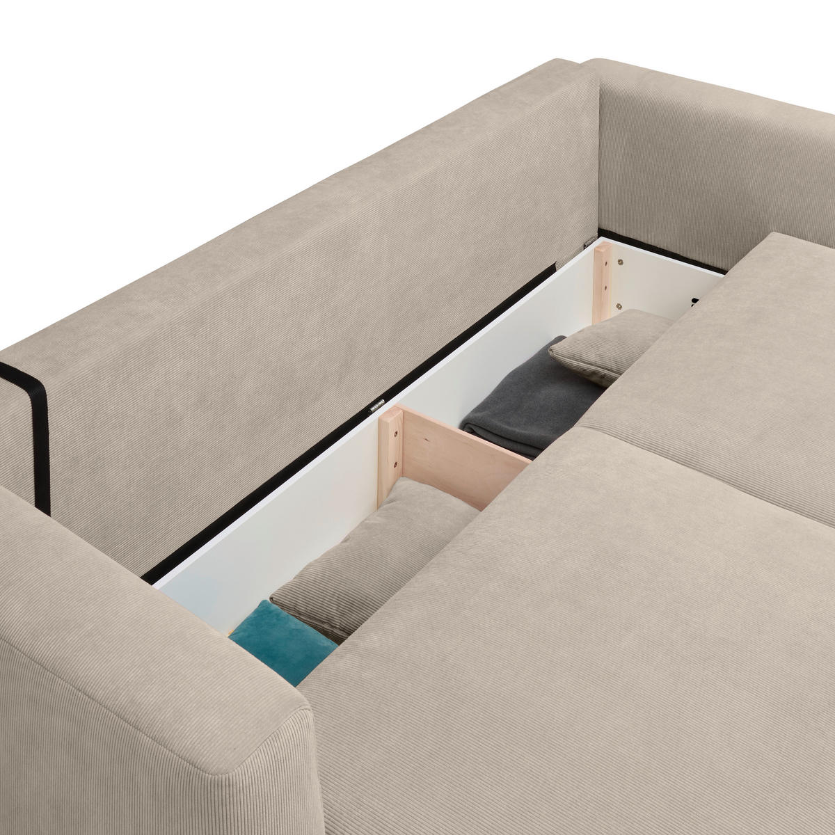 SCHLAFSOFA  mit Stoffauswahl, Schlafen auf Sitzhöhe, Rücken echt Cord Beige  - Beige/Schwarz, Design, Kunststoff/Textil (250/92/105cm) - Carryhome