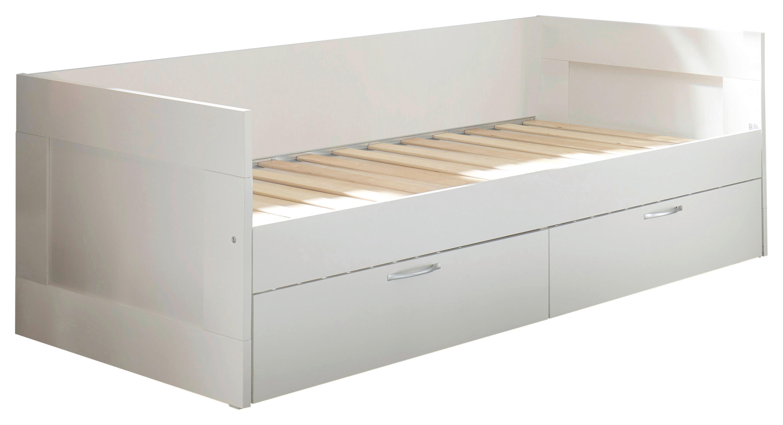 AUSZIEHBETT 90/200 cm,  in Weiß, Rollrost, Bettschubladen  - Buchefarben/Schwarz, KONVENTIONELL, Holz/Holzwerkstoff (90/200cm) - Boxxx