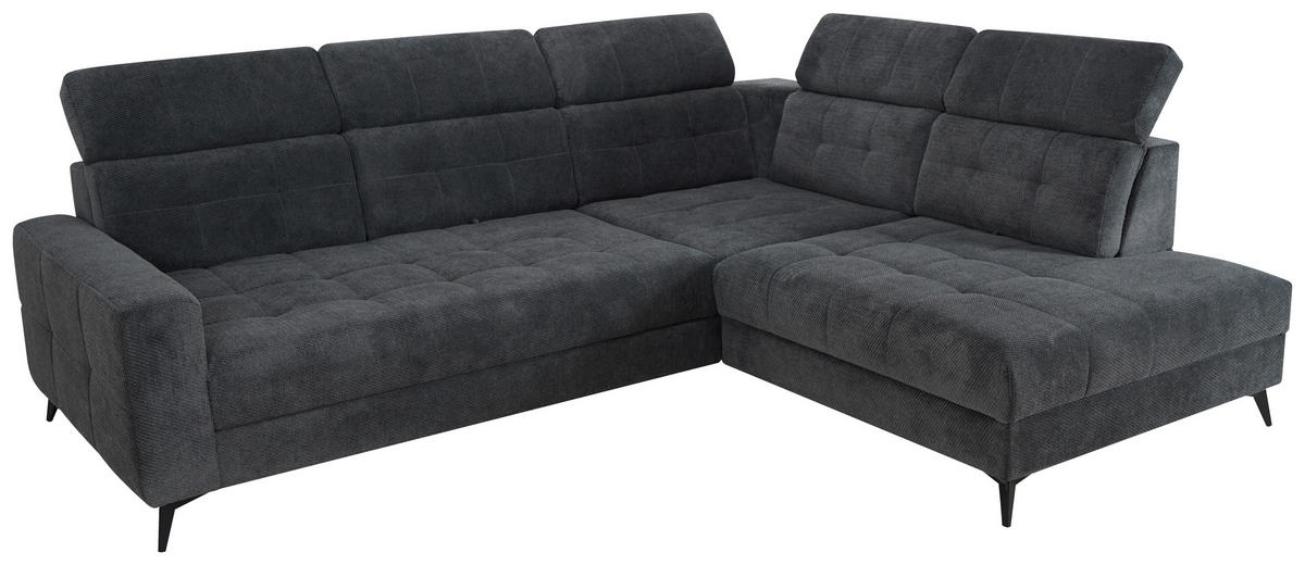 ECKSOFA Dunkelgrau Velours  - Dunkelgrau/Schwarz, ROMANTIK / LANDHAUS, Textil/Metall (289/228cm) - MID.YOU
