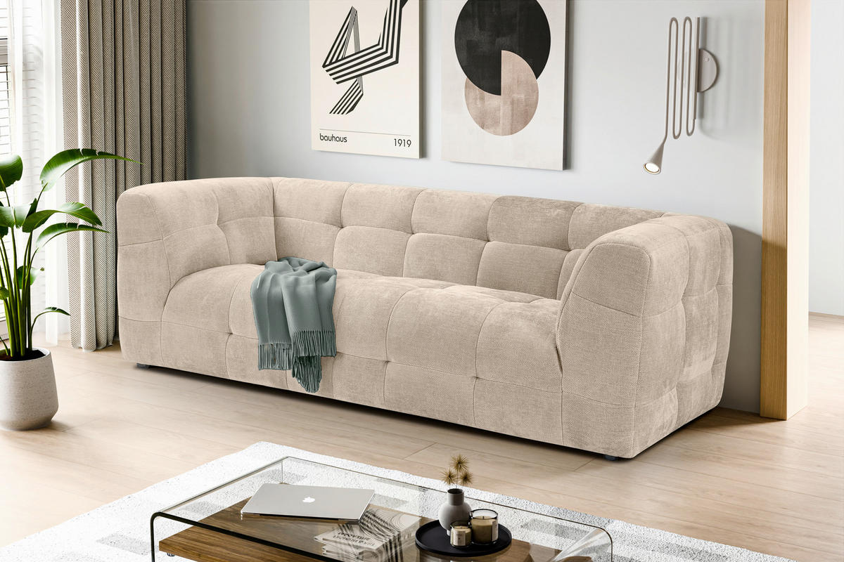 3-SITZER-SOFA TENSO Flachgewebe Beige  - Beige/Schwarz, Basics, Kunststoff/Textil (217/72/96cm) - MID.YOU