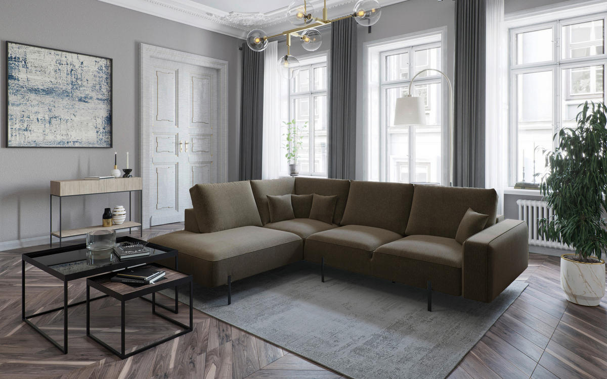 ECKSOFA in Flachgewebe Braun  - Schwarz/Braun, Design, Textil/Metall (223/280cm) - Livetastic