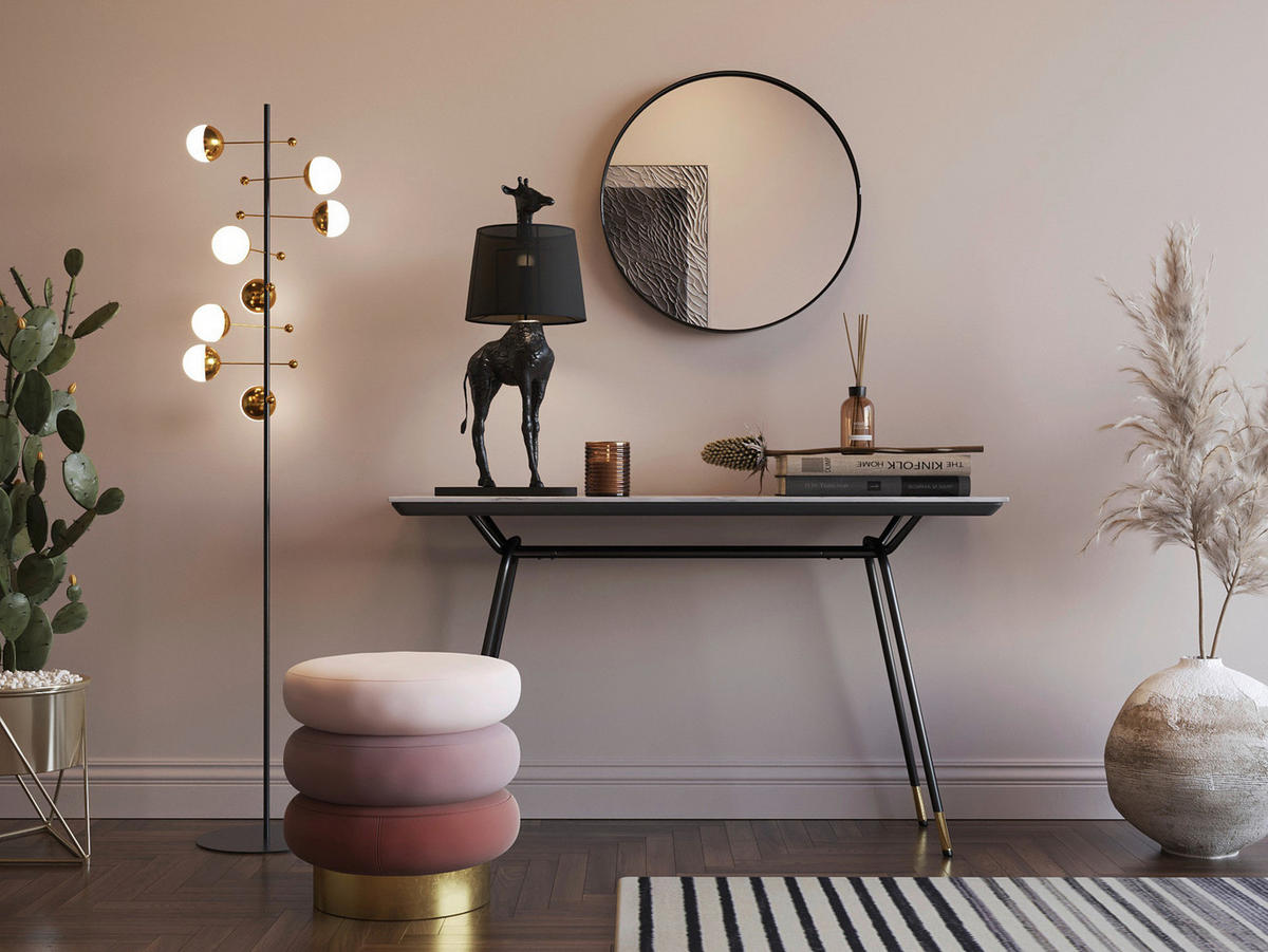 HOCKER Samt Creme, Rosa, Beige  - Beige/Creme, Trend, Textil/Metall (45/40/45cm) - Kare-Design