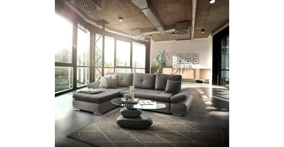 ECKSOFA in Webstoff Hellgrau, Grau 302/187 cm - Chromfarben/Dunkelgrau, Design, Kunststoff/Textil (302/187cm) - Carryhome