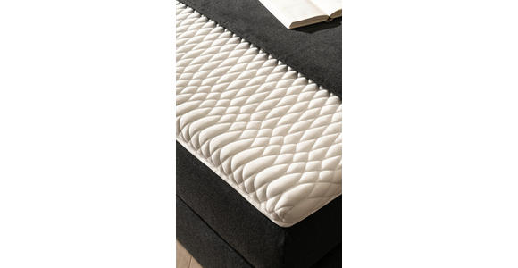 BOXSPRINGBETT 180/200 cm,  in Dunkelgrau, Matratze, Kissen, gepolstertes Kopfteil, Topper, H2 + H3 = mittel + fest  - Dunkelgrau/Schwarz, KONVENTIONELL, Holz/Textil (180/200cm) - Novel