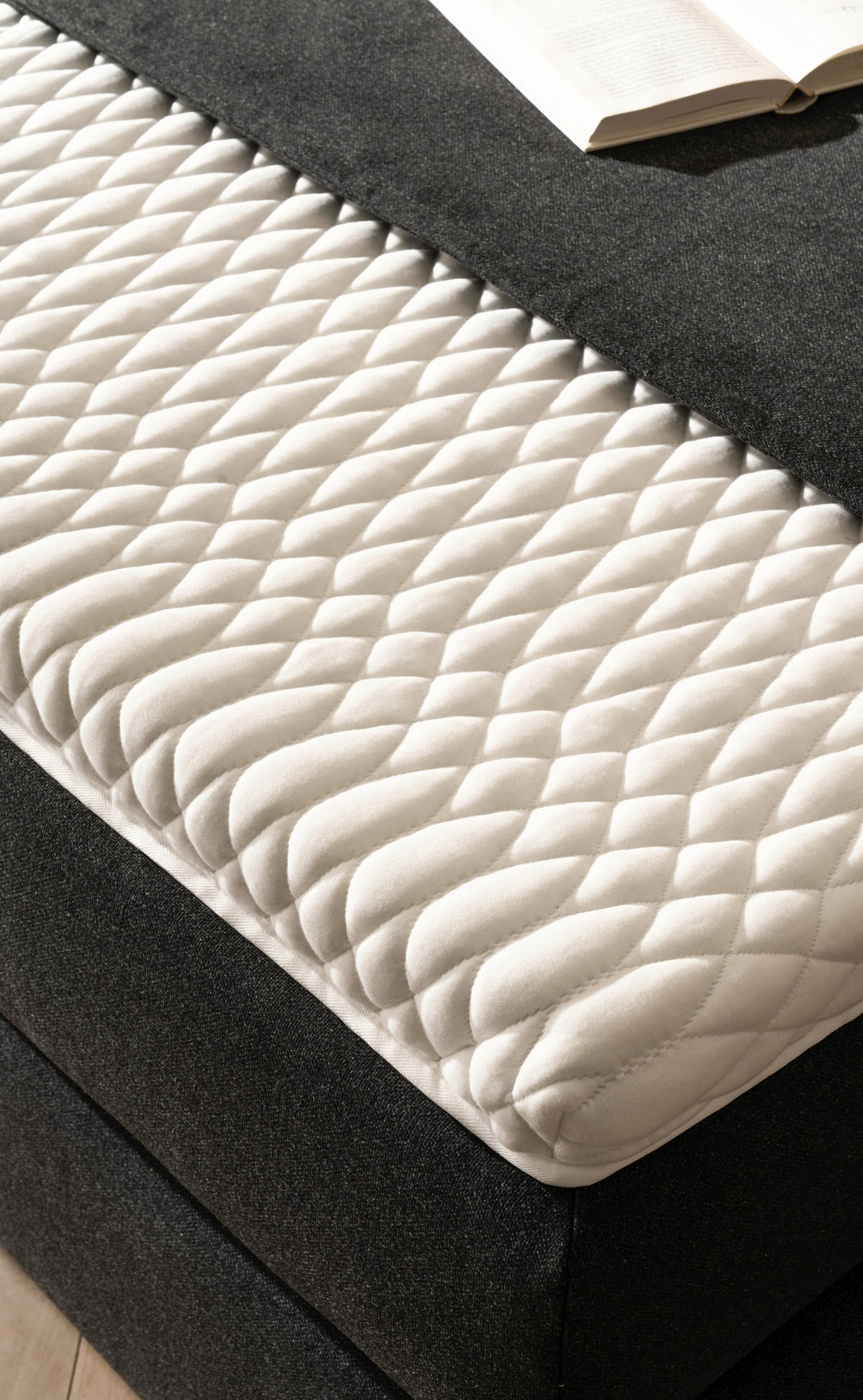 BOXSPRINGBETT 180/200 cm,  in Dunkelgrau, Matratze, Kissen, gepolstertes Kopfteil, Topper, H2 + H3 = mittel + fest  - Dunkelgrau/Schwarz, KONVENTIONELL, Holz/Textil (180/200cm) - Novel