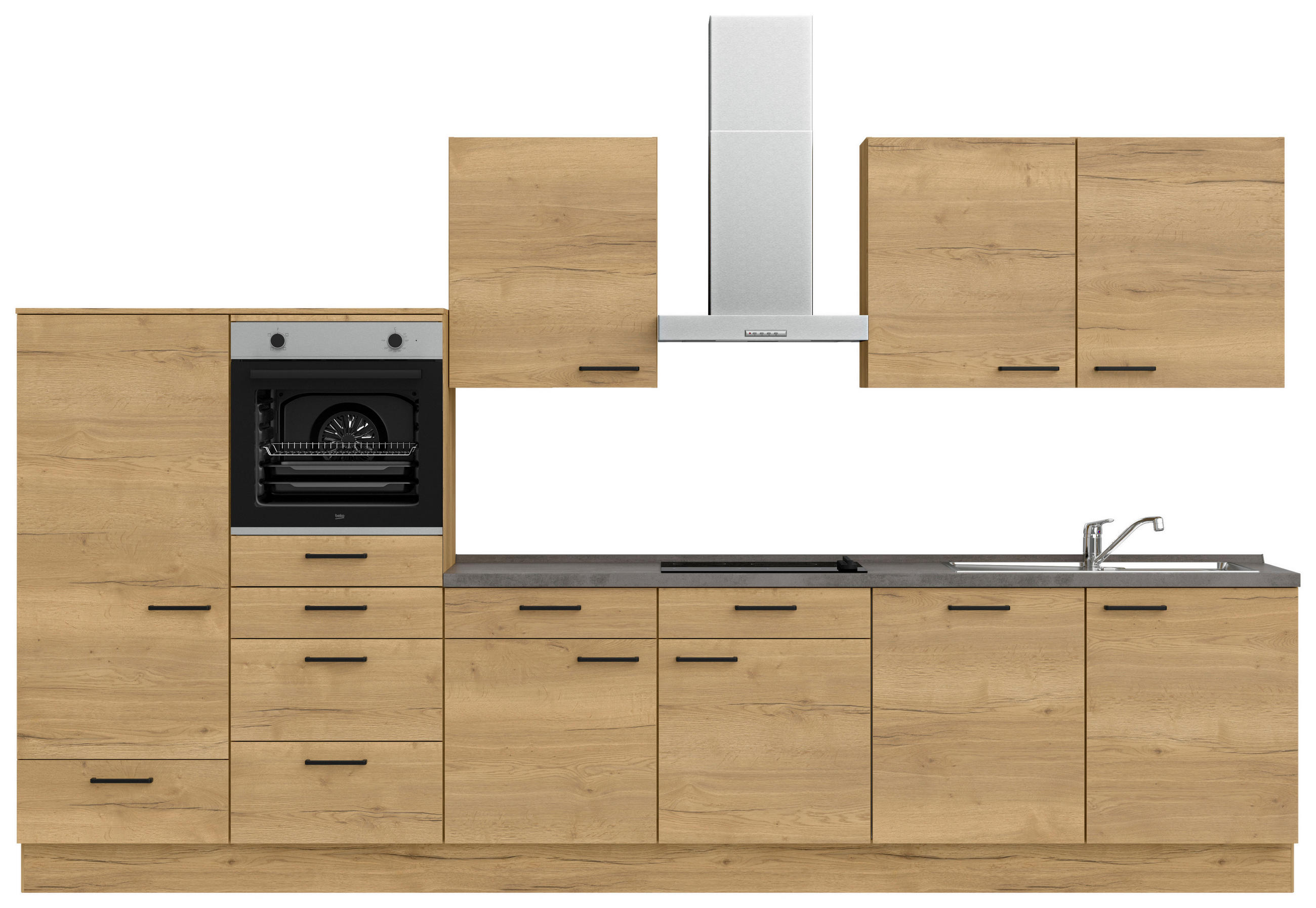KÜCHENBLOCK 360 cm   in Eichefarben, Schieferfarben  - Schieferfarben/Eichefarben, MODERN, Holzwerkstoff/Metall (360cm) - Nobilia
