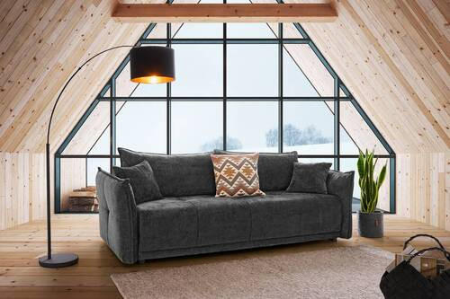 BOXSPRINGSOFA Chenille Dunkelgrau  - Dunkelgrau/Schwarz, MODERN, Kunststoff/Textil (235/95/108cm) - Hom`in