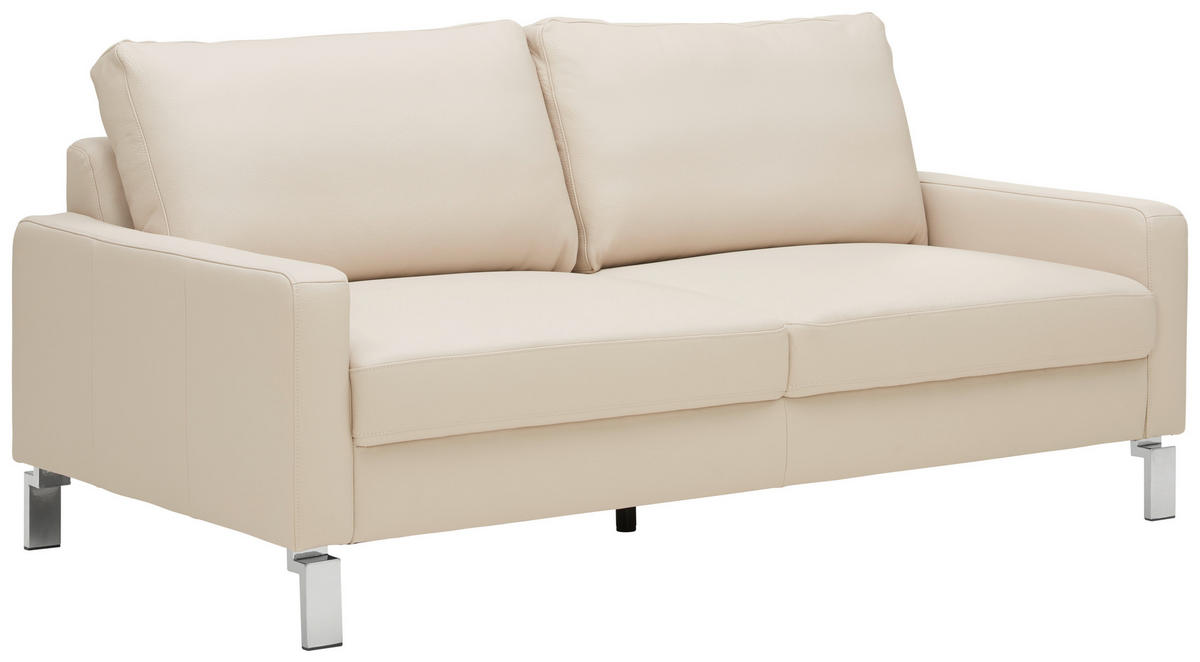 2-SITZER-SOFA in Echtleder Beige  - Chromfarben/Beige, Design, Leder/Metall (184/81/97cm) - Pure Home Lifestyle