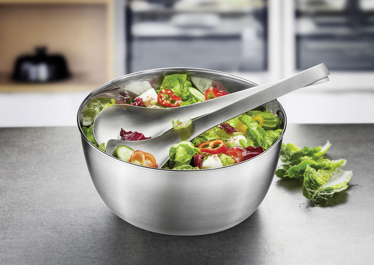 SALATSCHLEUDER ROTARE  - Edelstahlfarben/Schwarz, Design, Kunststoff/Metall (25/17,9cm) - Gefu