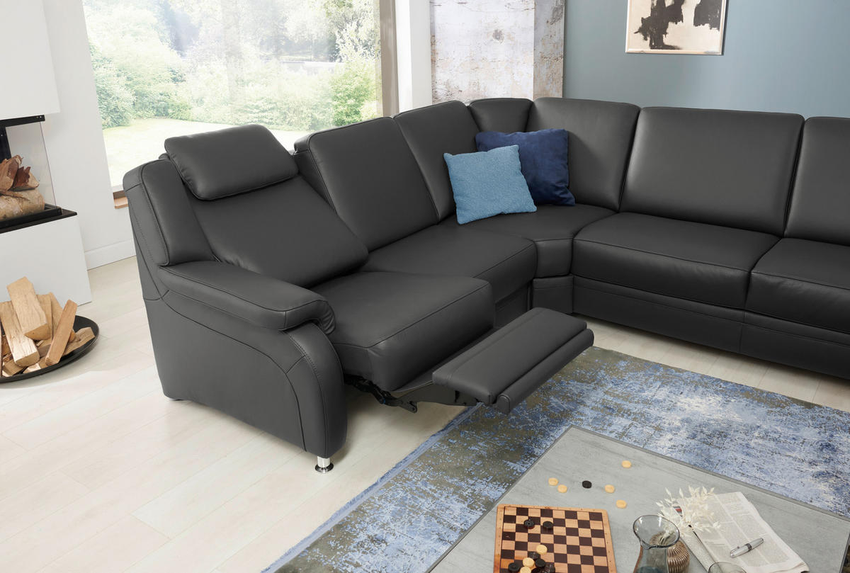 WOHNLANDSCHAFT in Echtleder Anthrazit  - Anthrazit/Alufarben, Konventionell, Leder/Metall (239/329/165cm) - Beldomo Premium
