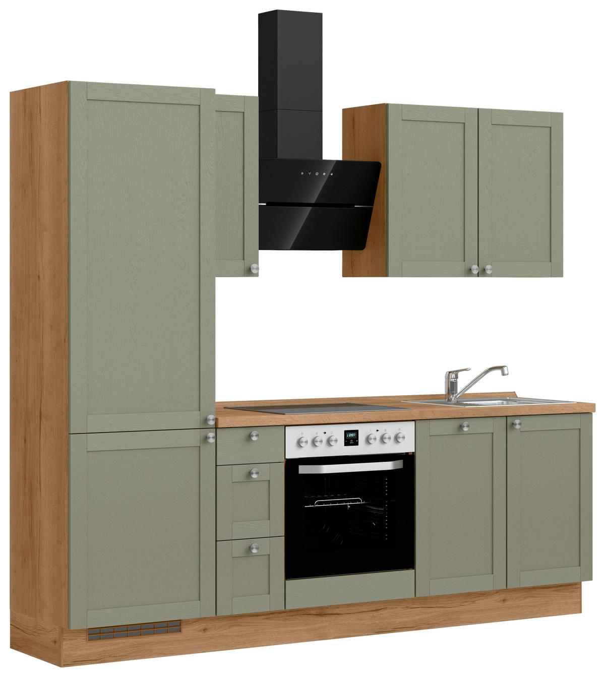 KÜCHENBLOCK Frame 240 cm  in Eichefarben, Olivgrün  - Edelstahlfarben/Eichefarben, MODERN, Holzwerkstoff/Metall (240cm) - Nobilia