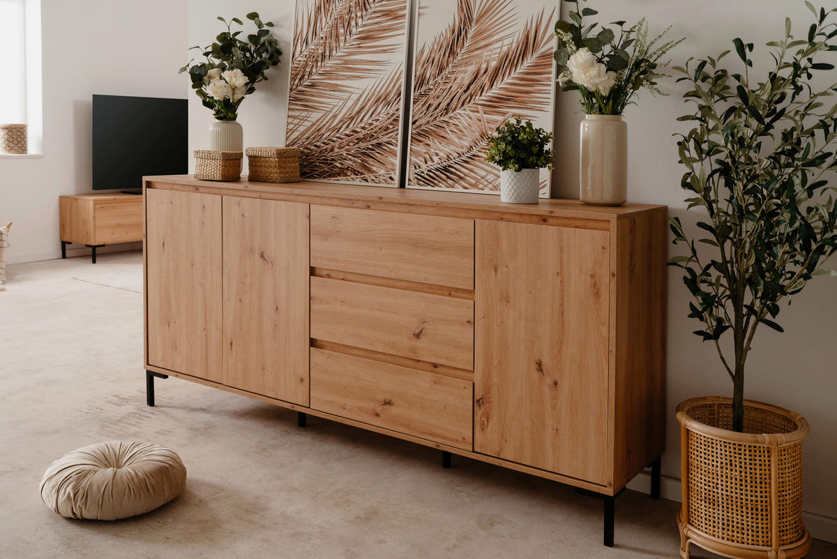 SIDEBOARD  in 170/87/40 cm  - Schwarz/Eiche Artisan, Design, Holzwerkstoff/Metall (170/87/40cm) - MID.YOU