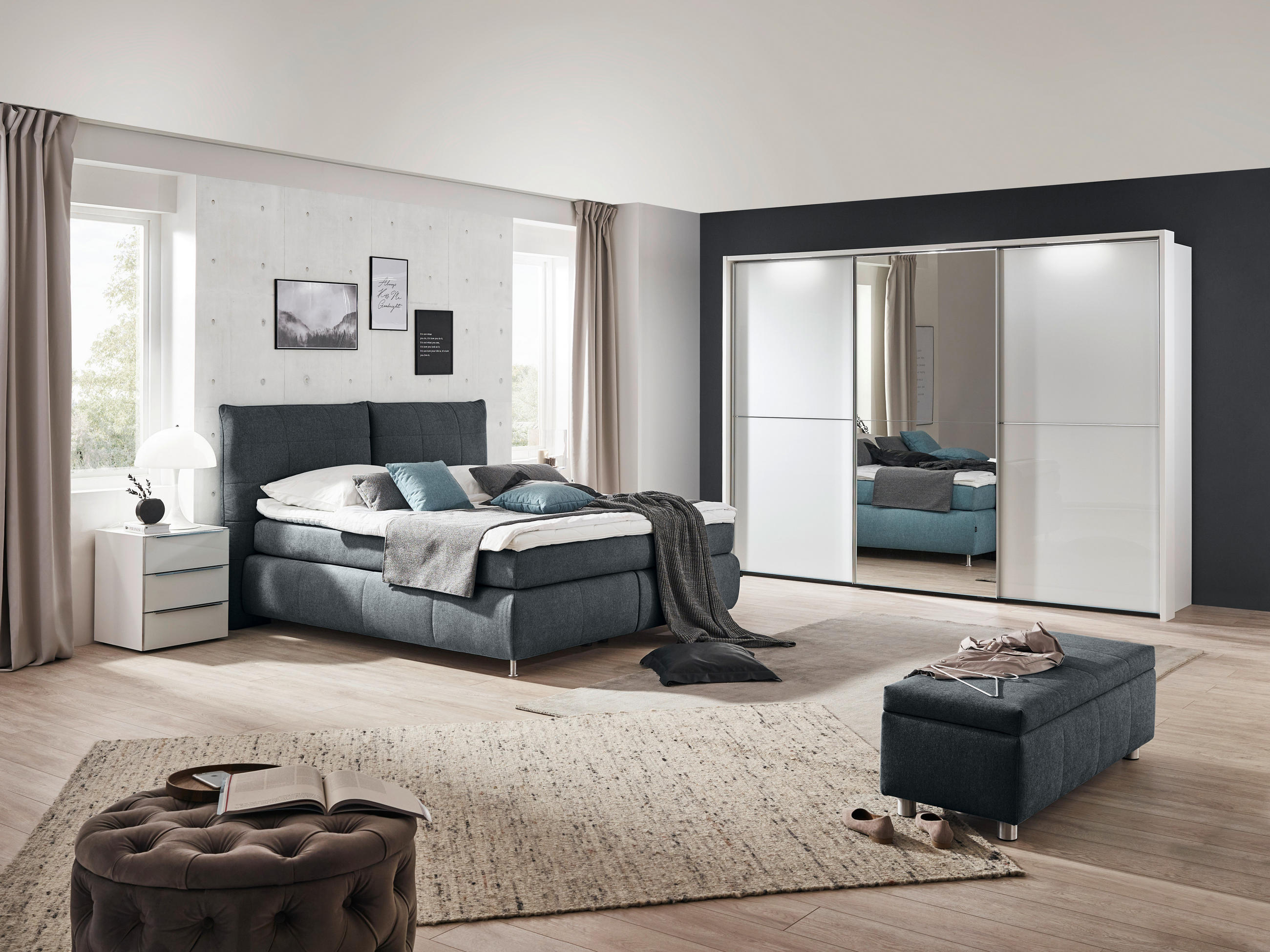 BOXSPRINGBETT 200/200 cm  in Dunkelgrau  - Edelstahlfarben/Dunkelgrau, Konventionell, Textil (200/200cm) - Dieter Knoll