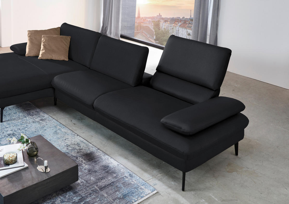 ECKSOFA in Echtleder Anthrazit  - Anthrazit/Schwarz, Design, Leder/Metall (157/325cm) - Dieter Knoll