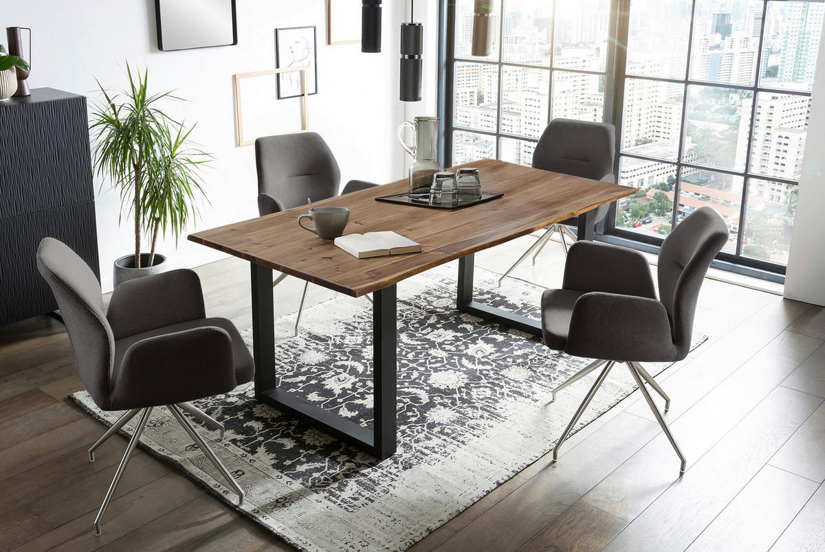 TISCHGRUPPE Dunkelgrau, Walnussfarben  - Dunkelgrau/Silberfarben, MODERN, Holz/Textil (180/90/75cm) - Livetastic