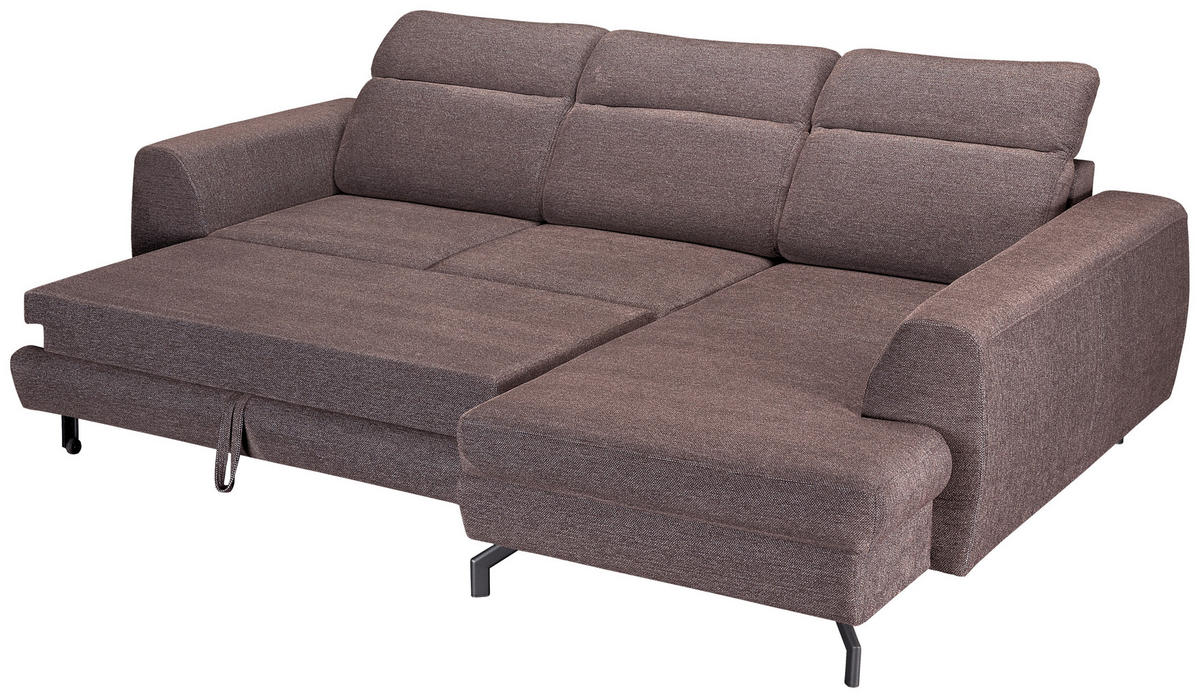 ECKSOFA Dunkelbraun Chenille  - Dunkelbraun/Schwarz, KONVENTIONELL, Textil/Metall (240/185cm) - Carryhome