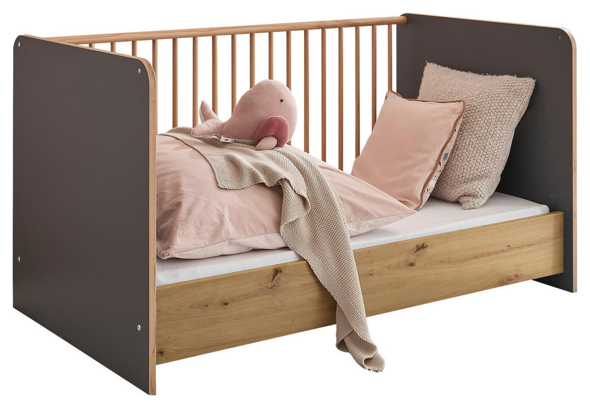 GITTERBETT  143/80,5/81,7 cm   - Graphitfarben/Eiche Artisan, Basics, Holz/Holzwerkstoff (143/80,5/81,7cm) - My Baby Lou