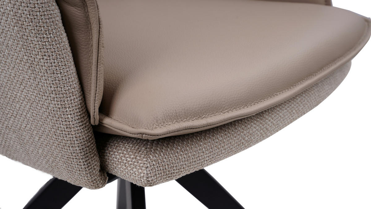 ARMLEHNSTUHL  in Eisen Webstoff Echtleder pigmentiert  - Taupe/Schwarz, Design, Leder/Textil (63/89/65cm) - Novel