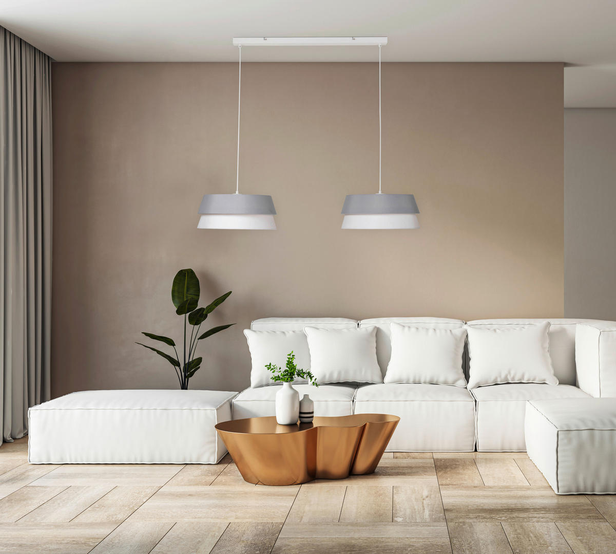 PENDELLEUCHTE 90/35/130 cm  - Weiß/Grau, Trend, Kunststoff/Textil (90/35/130cm) - Collett's Monde