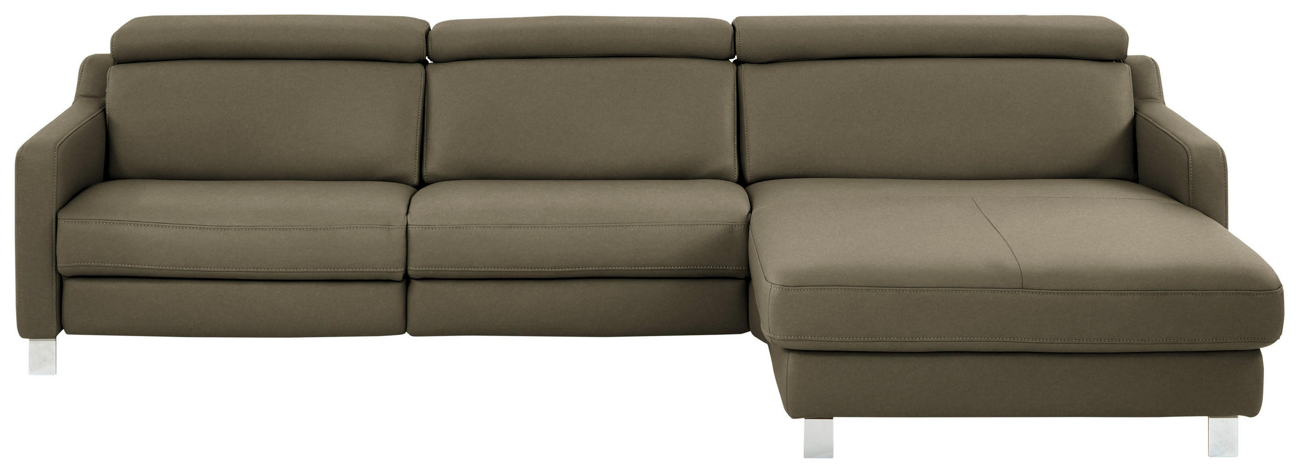 ECKSOFA in Echtleder Olivgrün  - Chromfarben/Olivgrün, Design, Leder/Metall (291/176cm) - Valdera