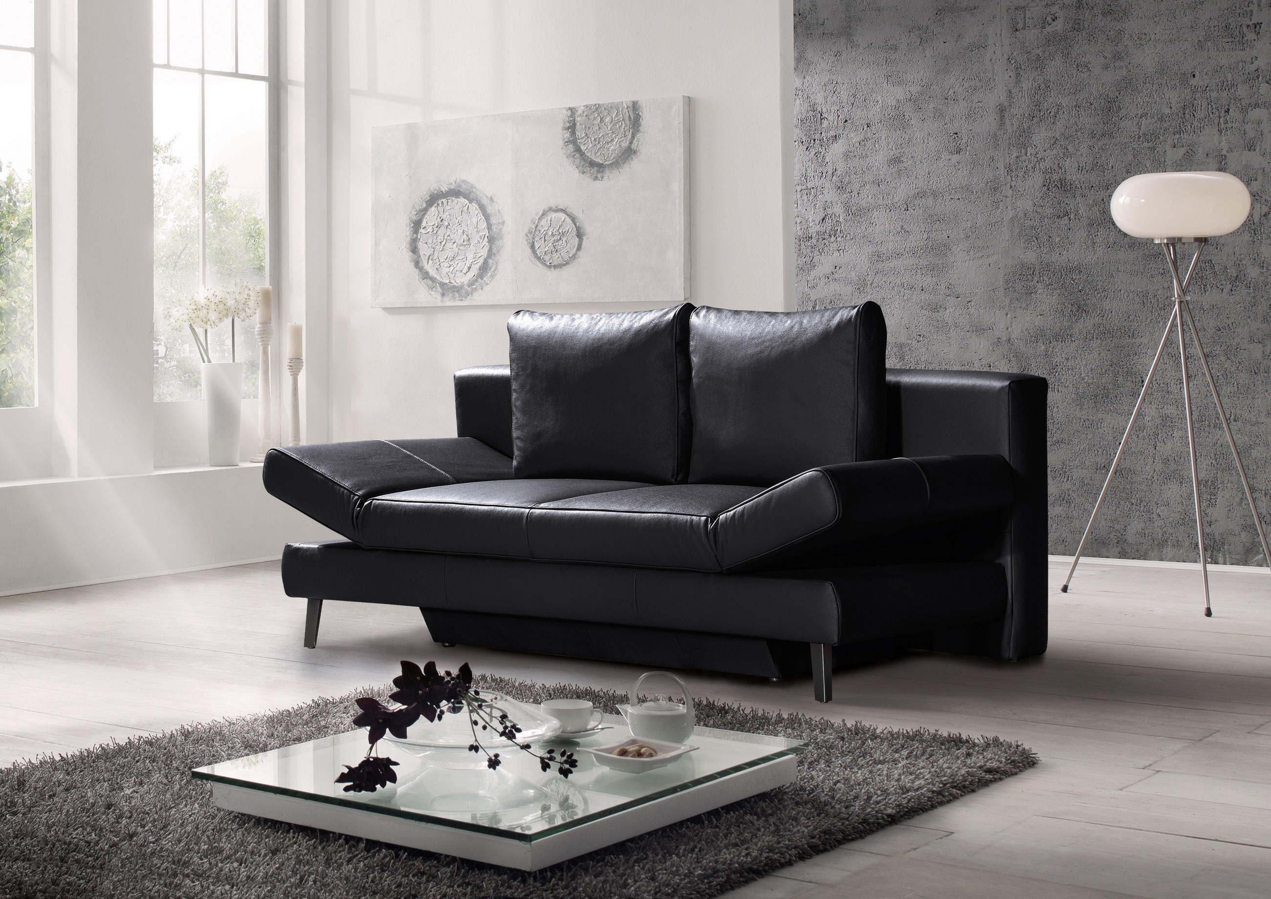 SCHLAFSOFA Schwarz Echtleder  - Schwarz, KONVENTIONELL, Leder/Metall (200/85/90cm) - Novel