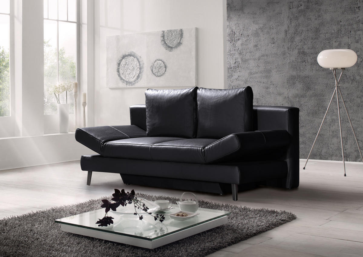 SCHLAFSOFA Schwarz Echtleder  - Schwarz, KONVENTIONELL, Leder/Metall (200/85/90cm) - Novel