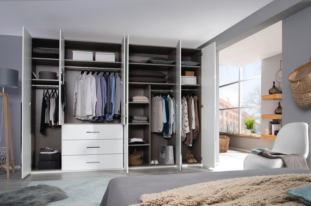 DREHTÜRENSCHRANK in Weiss  - Chromfarben/Weiss, Design, Glas/Holzwerkstoff (301/223/60cm) - home24