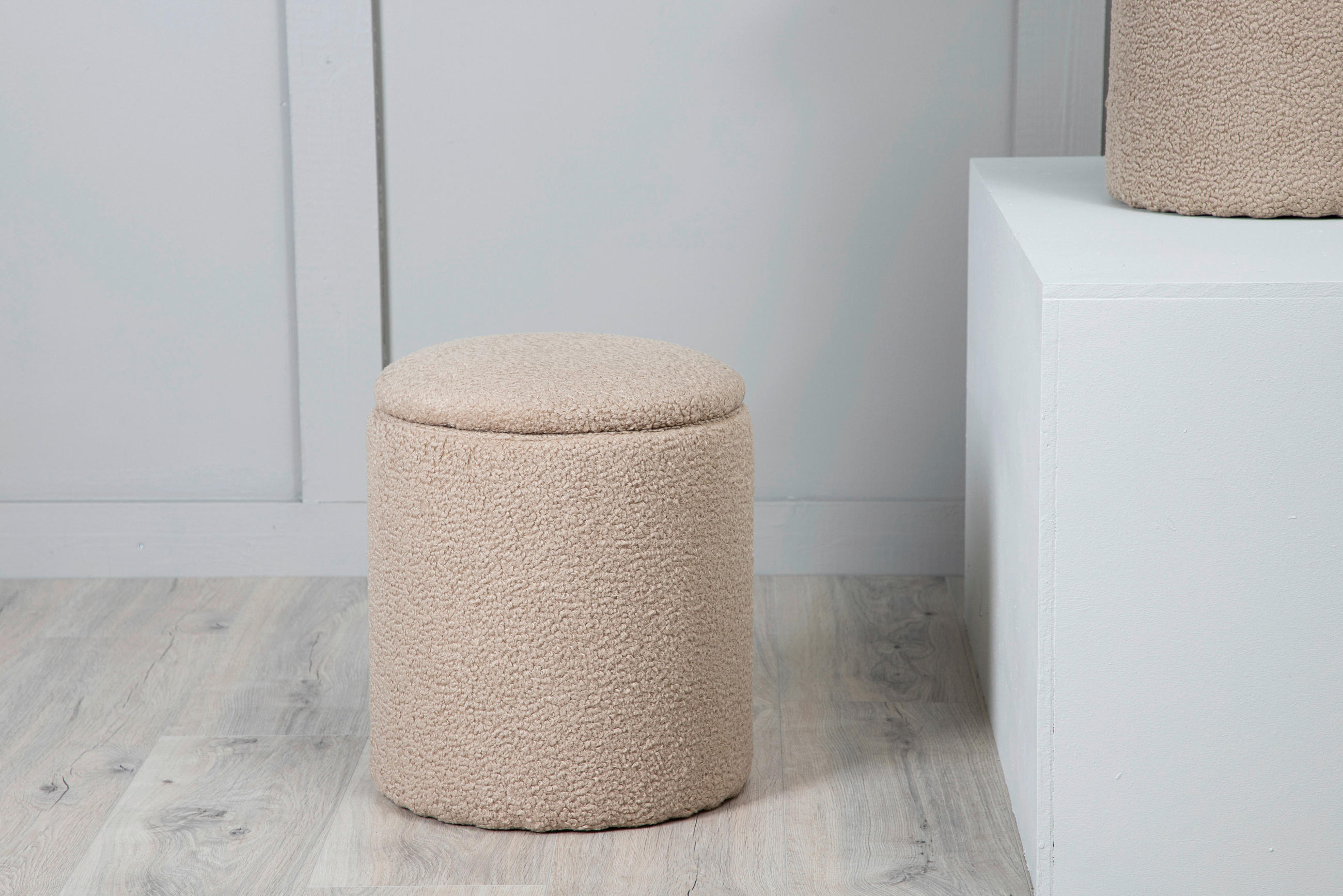 POUF Teddystoff Uni 32/40/32 cm  - Beige, Design, Textil (32/40/32cm) - Livetastic