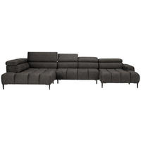WOHNLANDSCHAFT in Webstoff Graubraun  - Graubraun/Schwarz, Design, Textil/Metall (216/385/177cm) - Welnova