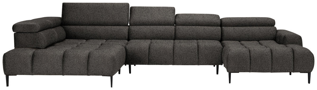 WOHNLANDSCHAFT in Webstoff Graubraun  - Graubraun/Schwarz, Design, Textil/Metall (216/385/177cm) - Welnova