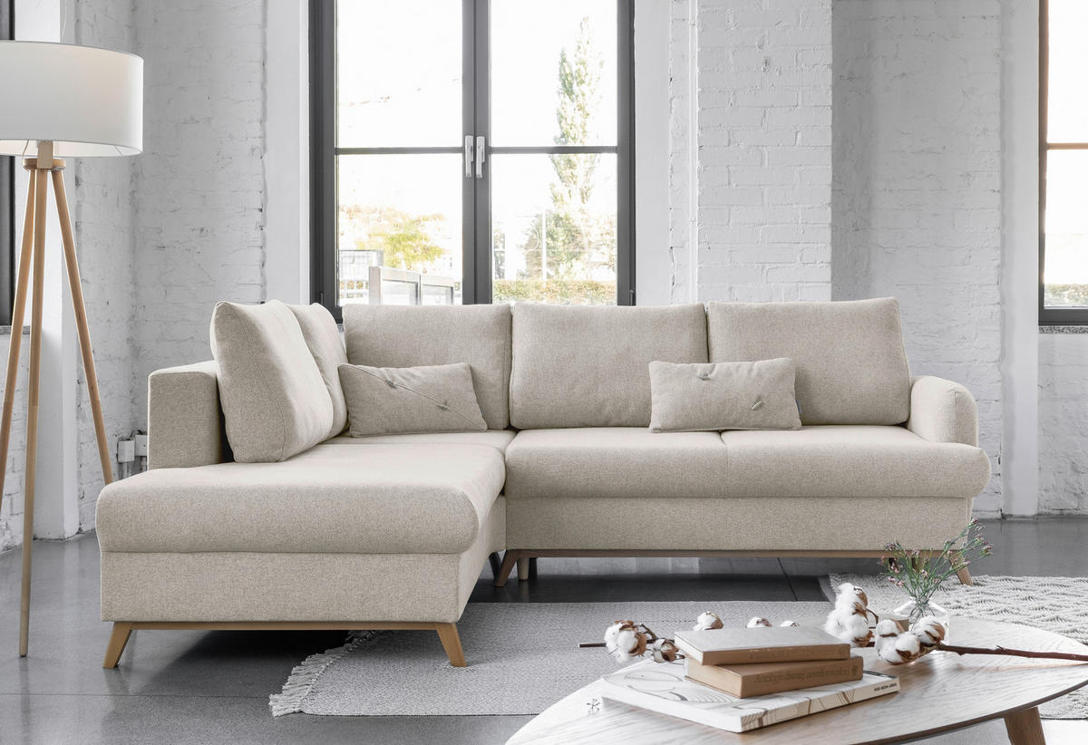 ECKSOFA in Chenille Beige  - Beige/Naturfarben, Holz/Textil (202/242cm) - MID.YOU