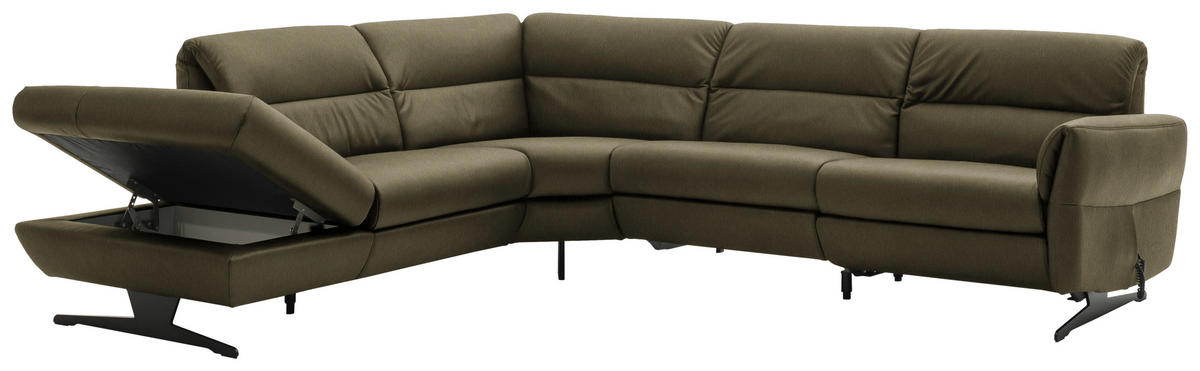 ECKSOFA in Echtleder Olivgrün  258/286 cm  - Schwarz/Olivgrün, Design, Leder/Metall (258/286cm) - Schöner Wohnen