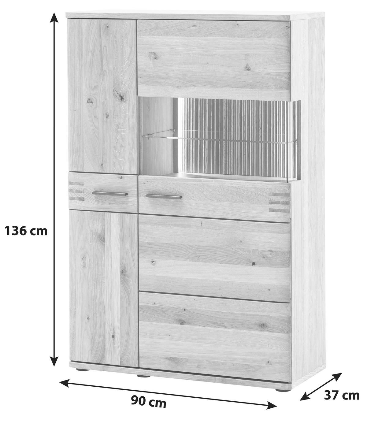 HIGHBOARD , 90/136/37 cm,  - Eichefarben/Anthrazit, Design, Glas/Holz (90/136/37cm) - Livetastic