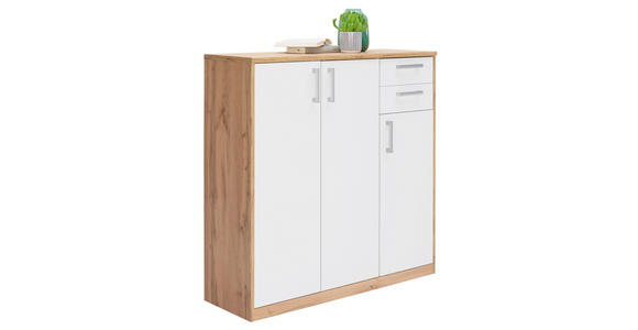 KOMMODE , 106/110/36 cm, 2 Schublade(n)  - Silberfarben/Eiche Wotan, Basics, Holzwerkstoff/Kunststoff (106/110/36cm) - Xora