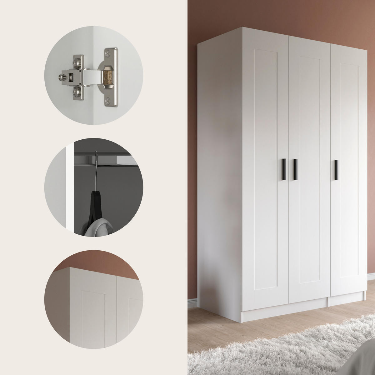 DREHTÜRENSCHRANK 120/195/56 cm,  in Weiß, 3 Tür(en)-türig  - Schwarz/Weiß, ROMANTIK / LANDHAUS, Holzwerkstoff/Kunststoff (120/195/56cm) - Livetastic