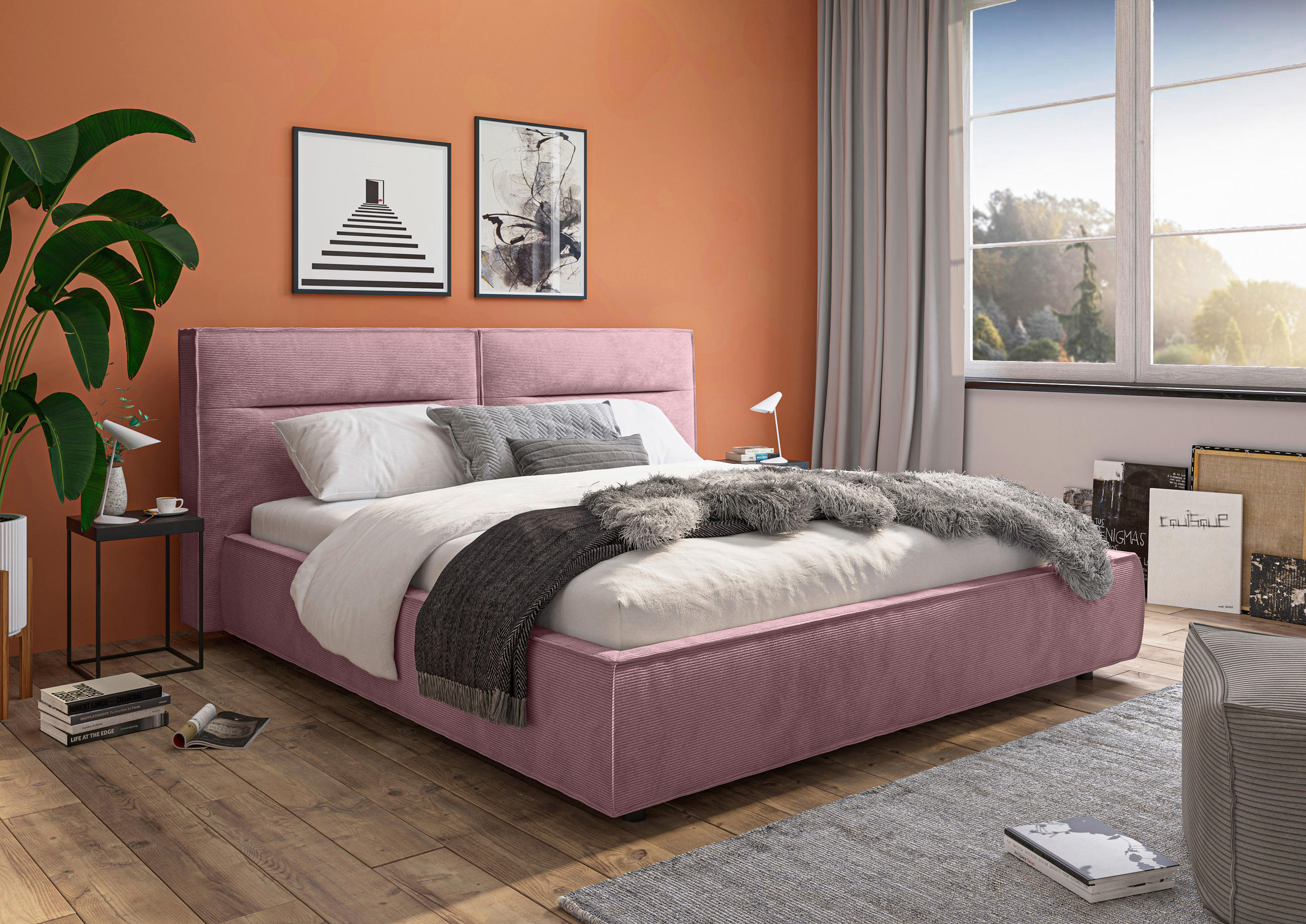 POLSTERBETT 180/200 cm  in Altrosa  - Schwarz/Altrosa, Design, Kunststoff/Textil (180/200cm) - Lomoco