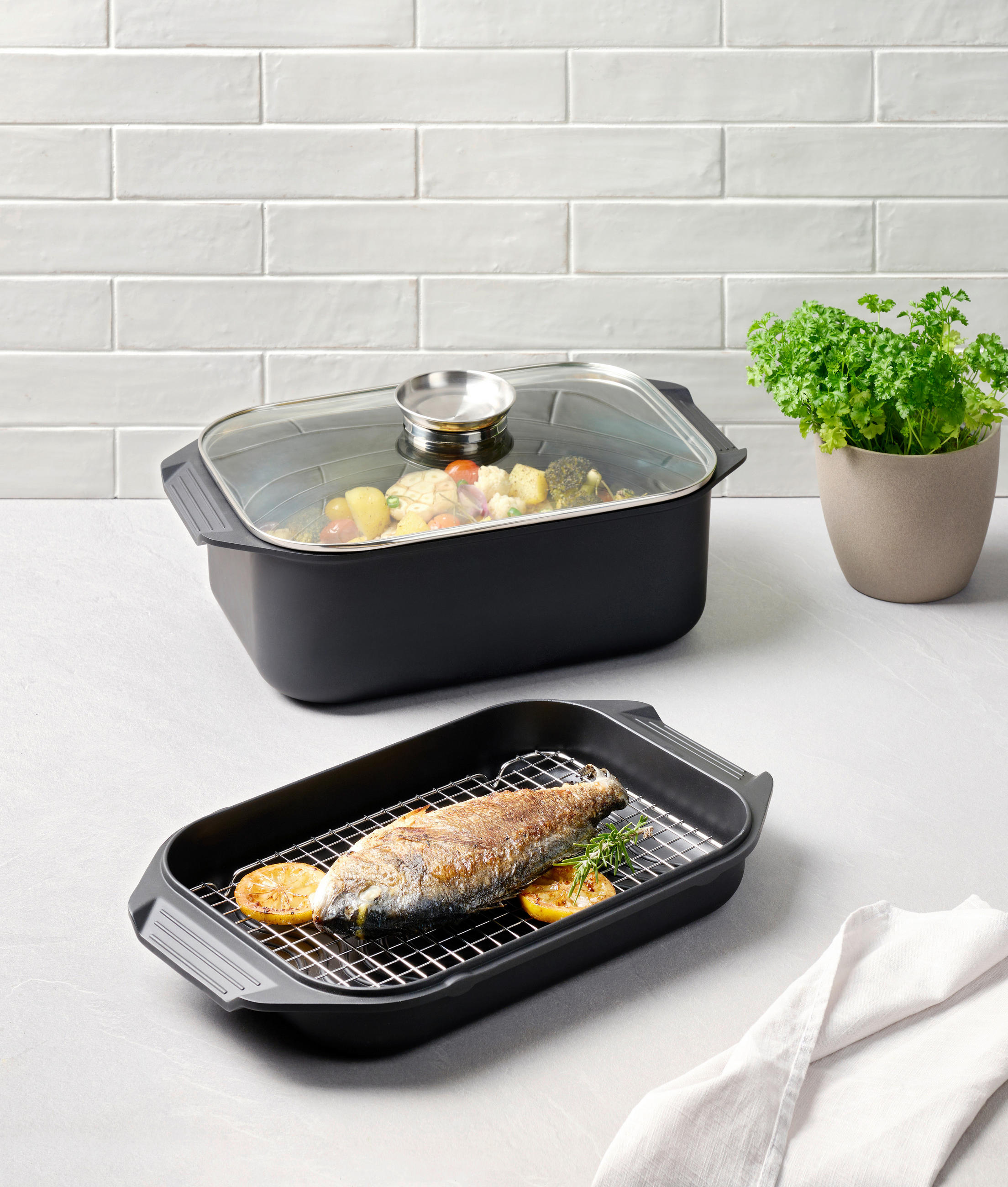 Thumbnail - Homeware Profession. Bräter, Schwarz, Metall, 8 L, rechteckig, 24.5x12.2x34.5 cm, Lfgb, backofengeeignet, antihaftbeschi...