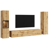 WOHNWAND Berlin 3-teilig  in Eiche Wotan  240/130/31 cm LED-Leuchtmittel   - Eiche Wotan/Grau, Design, Glas/Holzwerkstoff (240/130/31cm) - P & B