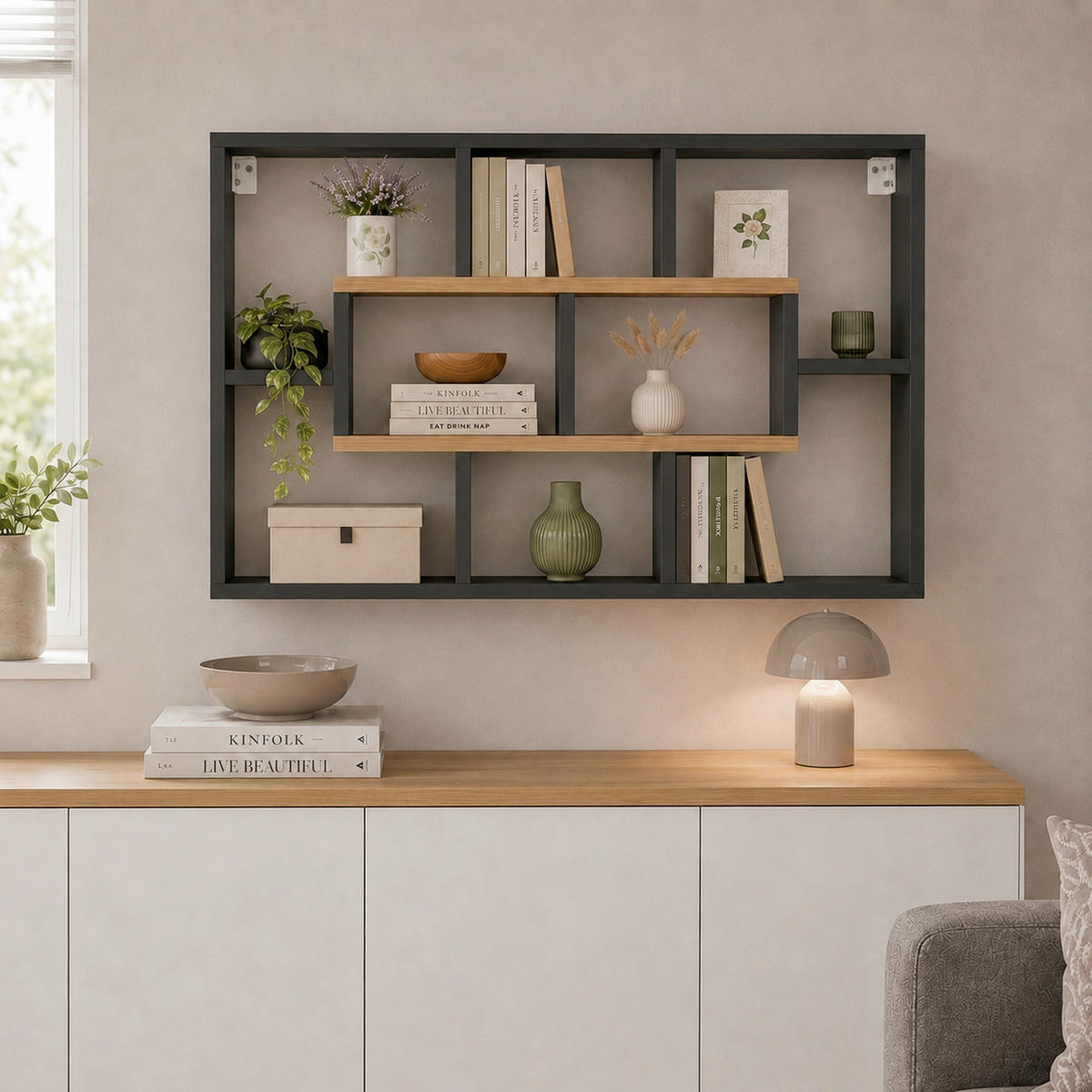 WANDREGAL  - Honigeiche/Anthrazit, Design, Holzwerkstoff (85/48/16cm) - MID.YOU