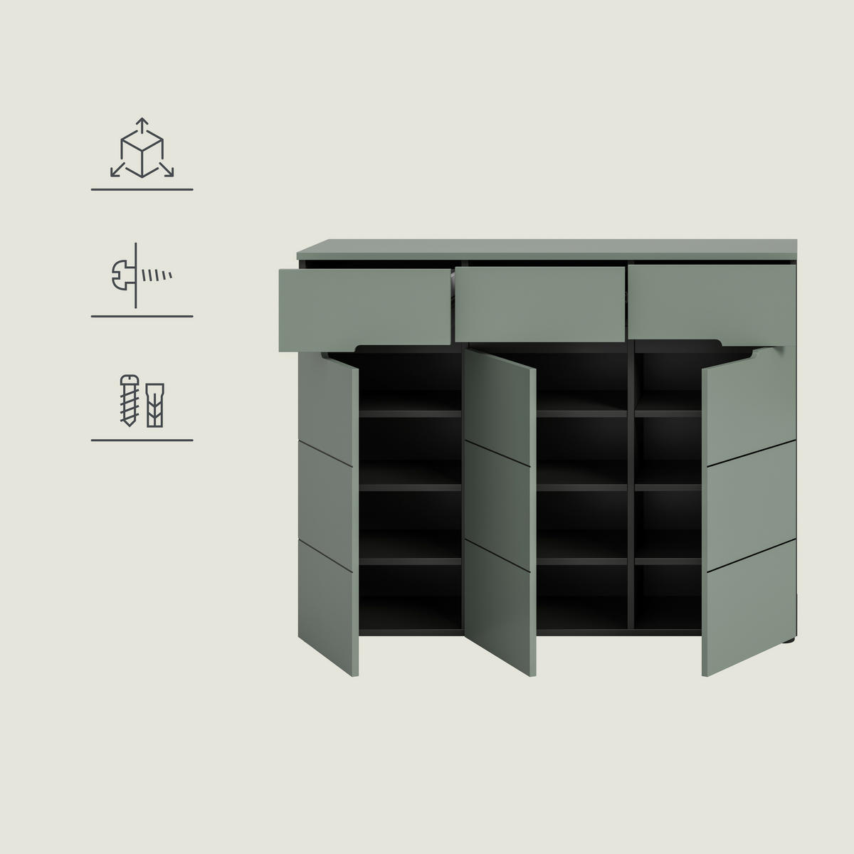 ŠATNA, 215/190/37 cm - šedá/šedozelená, Design, kompozitní dřevo (215/190/37cm) - Livetastic