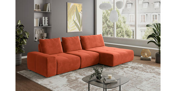 ECKSOFA in Velours Terracotta  - Terracotta/Schwarz, Design, Kunststoff/Textil (342/174cm) - Xora