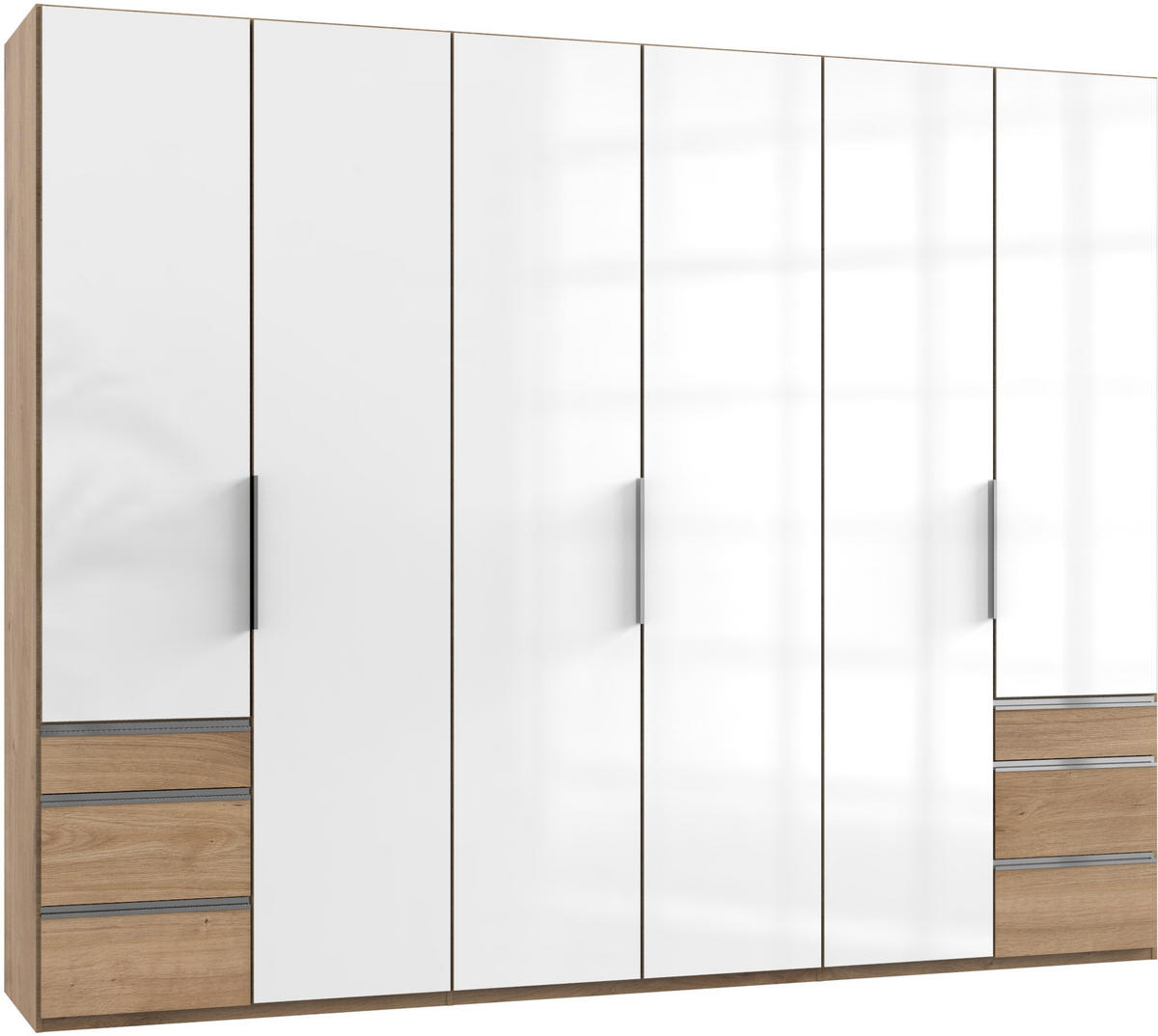 DREHTÜRENSCHRANK in Weiss, Eichefarben  - Chromfarben/Weiss, Modern, Glas/Holzwerkstoff (300/236/58cm) - MID.YOU
