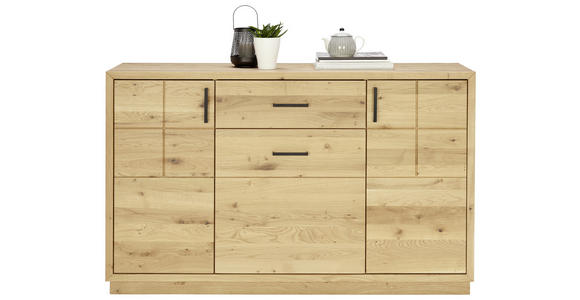 KOMMODE Wildeiche furniert, massiv Eichefarben - Eichefarben/Schwarz, KONVENTIONELL, Holz/Holzwerkstoff (140/88/40cm) - Linea Natura