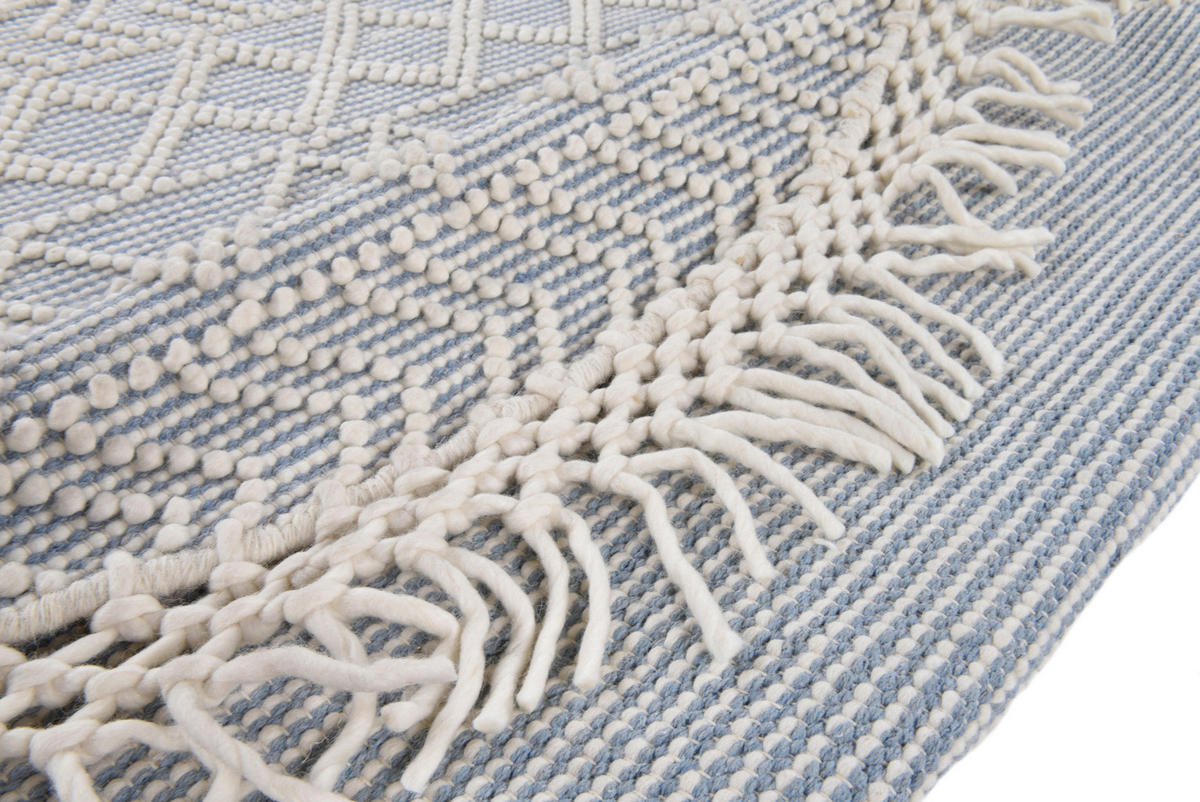 HANDWEBTEPPICH 140/140 cm Colored macrame four Creme, Pastellblau  - Pastellblau/Creme, KONVENTIONELL, Textil (140/140cm) - Tom Tailor