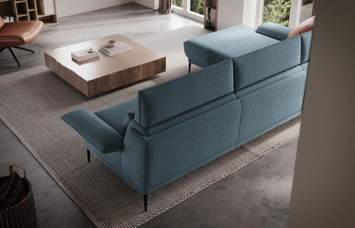 ECKSOFA in Bouclé Blau  - Blau/Schwarz, Modern, Textil/Metall (186/330cm) - Johann Jakob