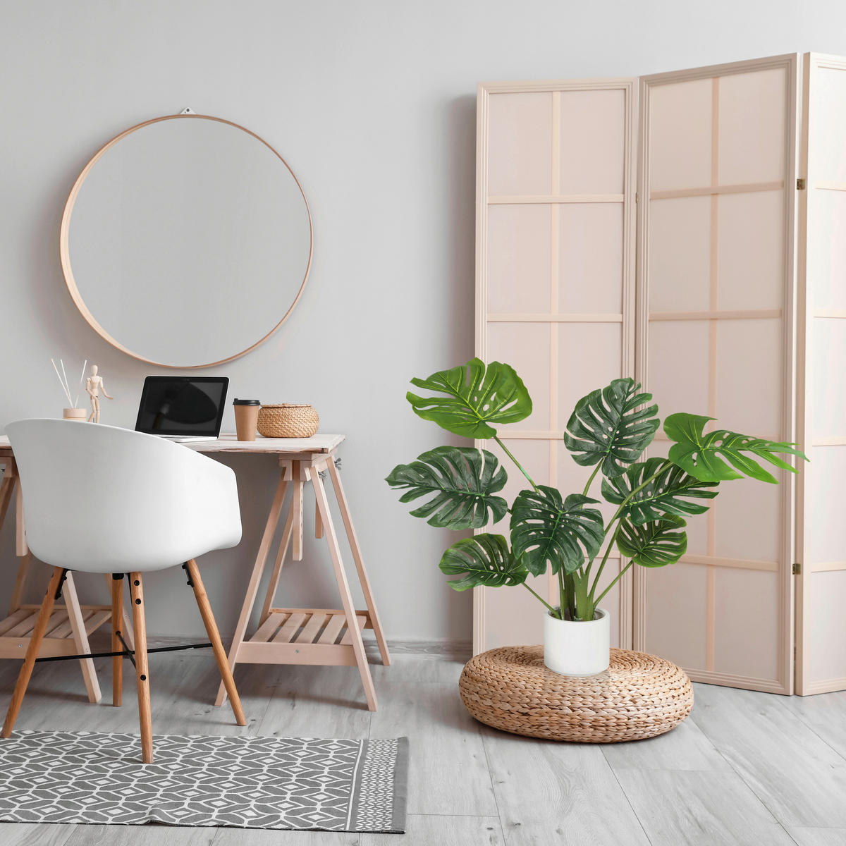 UMĚLÁ ROSTLINA monstera  - bílá/zelená, Moderní, plast (33/90/37cm) - MID.YOU