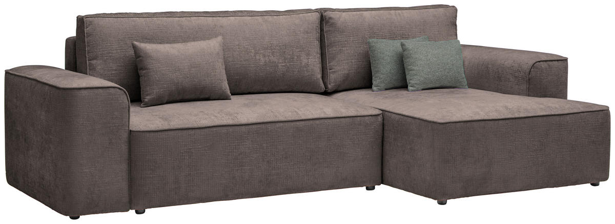 ECKSOFA in Plüsch Graubraun  - Graubraun/Blaugrau, Design, Kunststoff/Textil (288/152cm) - Xora