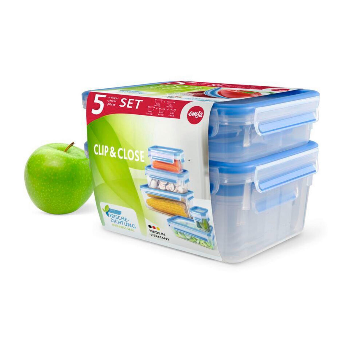 FRISCHHALTEDOSENSET Clip & Close 4-teilig  - Transparent, Basics, Kunststoff (17,3/15,5/22,4cm) - Emsa