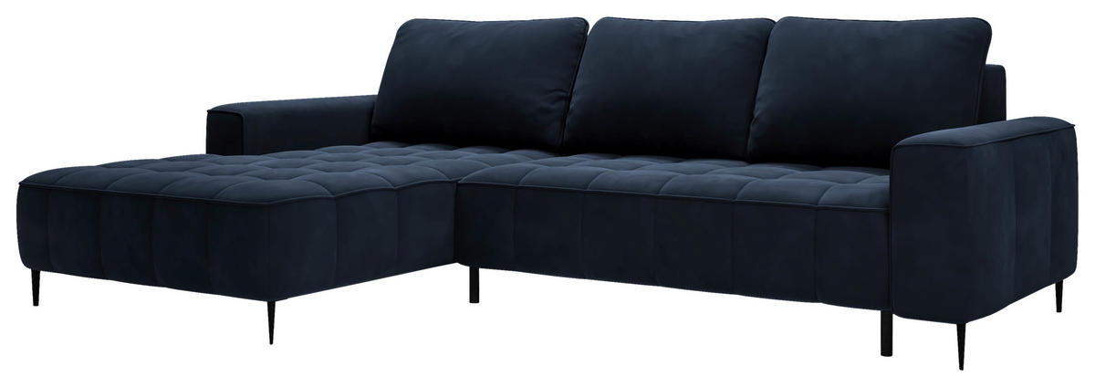 ECKSCHLAFSOFA Florence in Velours Dunkelblau  - Schwarz/Dunkelblau, Basics, Textil/Metall (166/280cm) - Livetastic