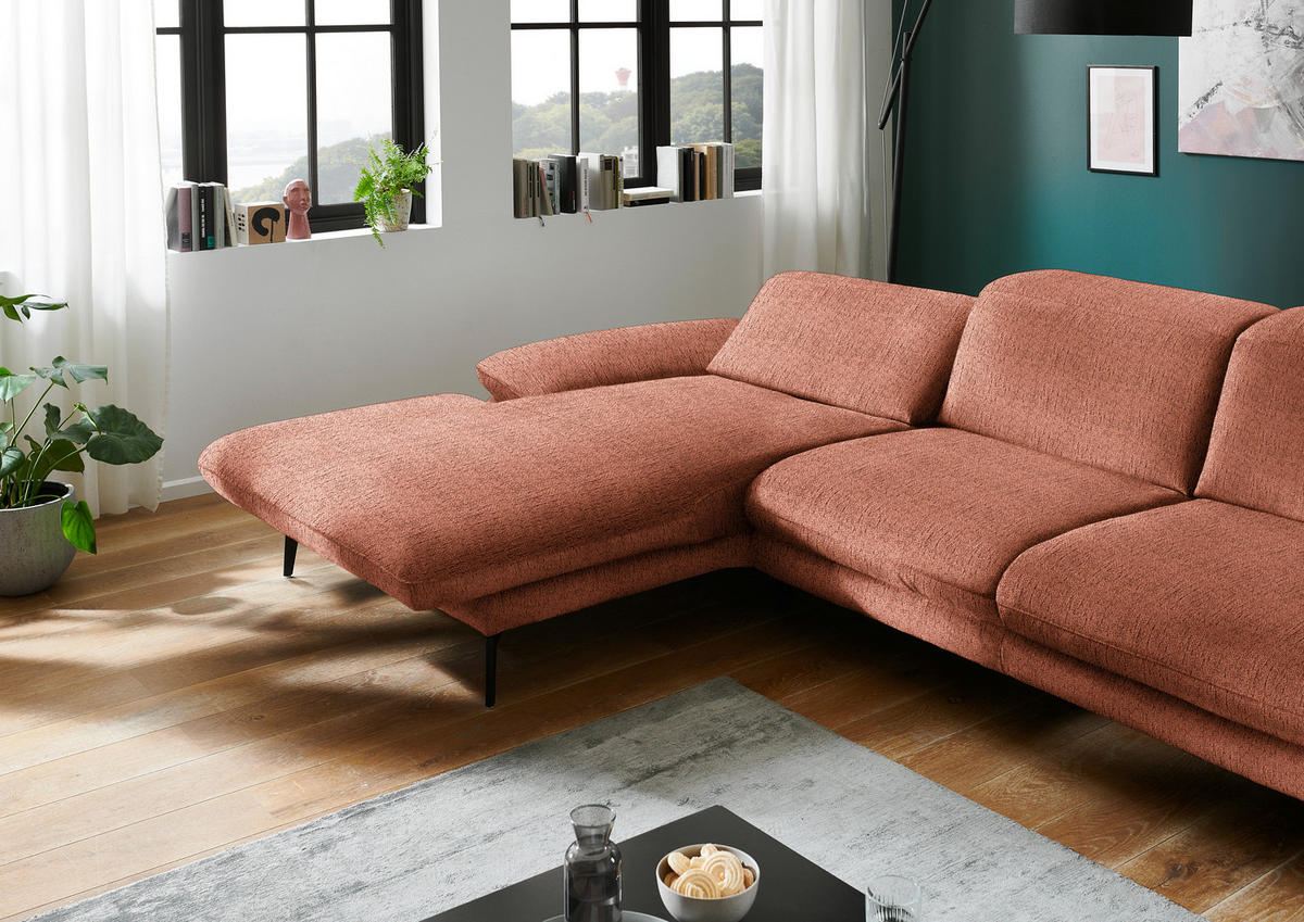 ECKSOFA in Chenille Rostfarben  - Rostfarben/Schwarz, Design, Textil/Metall (188/319cm) - Beldomo System